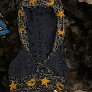 Navy Knit Hooded Vest with Yellow Stars and Moons